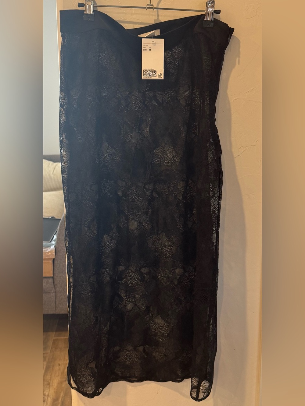 Black Sheer Lace Midi Skirt